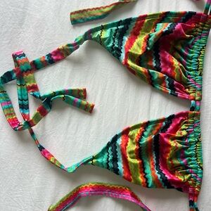 Luli Fama Multicolor Zigzag Triangle Bikini Top - Green, Pink, Yellow, Blue